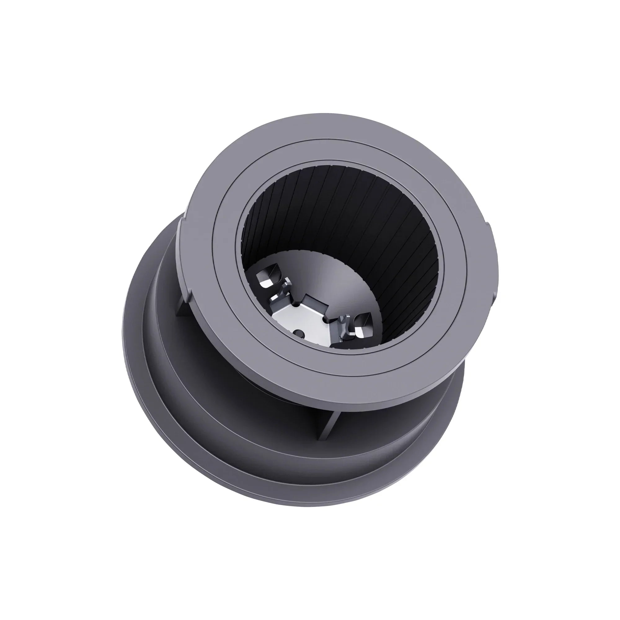 OutIn Nano espresso machine capsule adapter for Nespresso Original capsules, dark gray with metallic base.